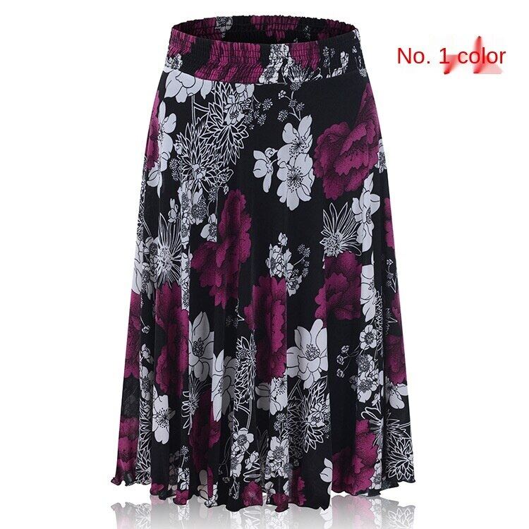 Middle-aged and elderly dancing dress women's summer skirt mid-length Mother's Ice Silk pleated skirt square dance skirt for the elderly