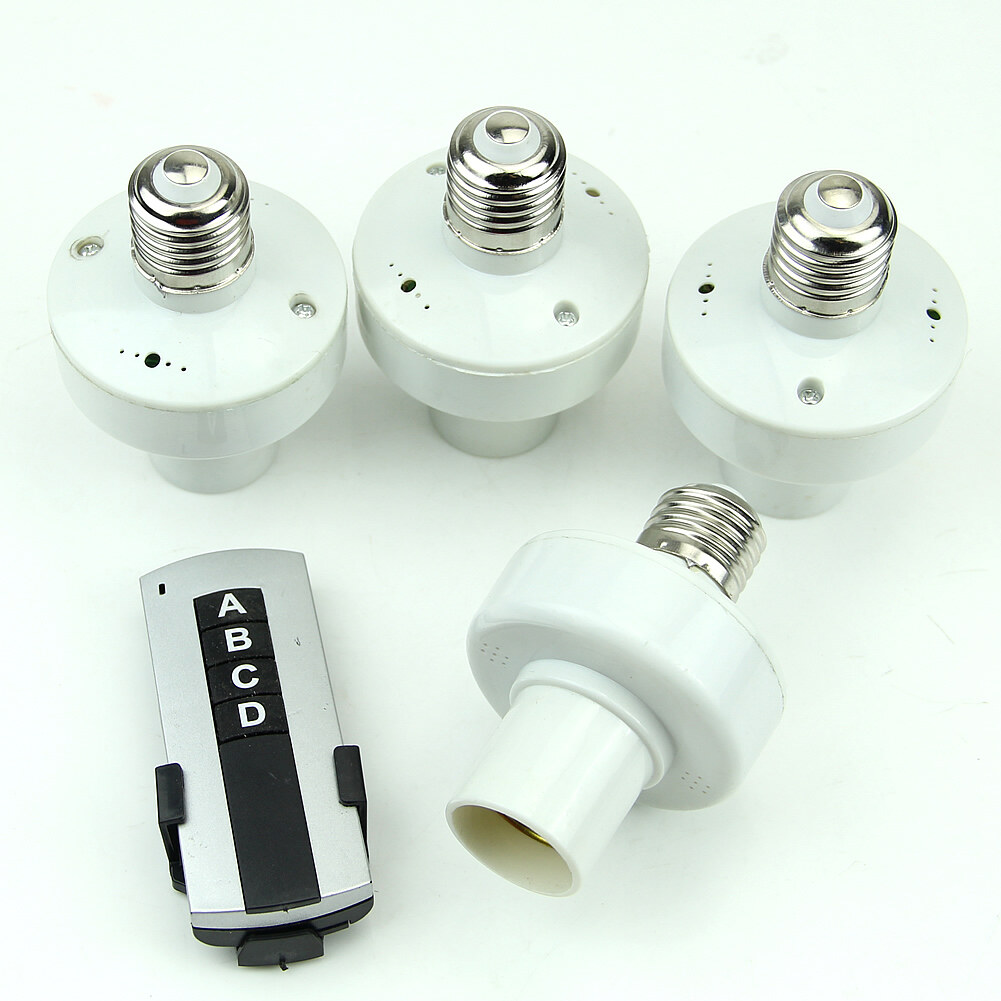 4 đèn điều khiển từ xa không dây, công tắc đui nắp đui bóng đèn e27 mới