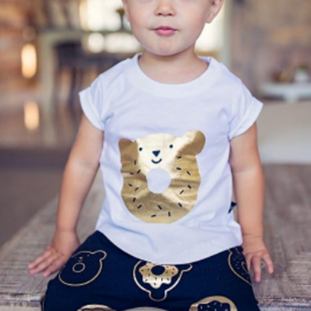 Áo Phông Mùa Hè Ngắn Tay In Hình Gấu Dễ Thương Quần Trẻ Tập Đi Bộ Quần Áo Trẻ Em Thoáng Khí