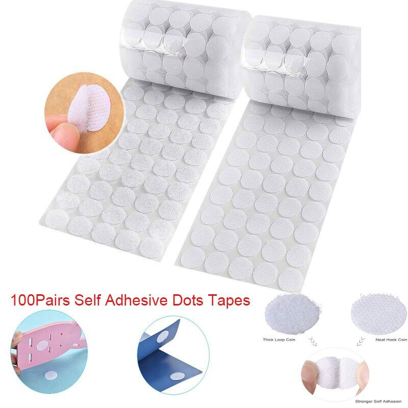100Pairs Self Adhesive Dots Tapes Sticky Hook and Loop Strips with