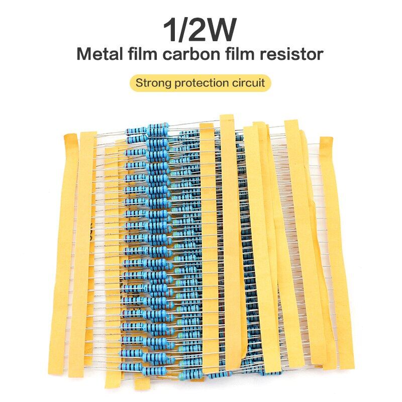 50 Chiếc Điện Trở Màng Kim Loại 1/2W 1R-2M 1% 0.5W 1 10 100 110 120 150 220 270 330 470 1K 2.2K 4.7K 10K 100K 470K 1M 2M Ohm điện Trở