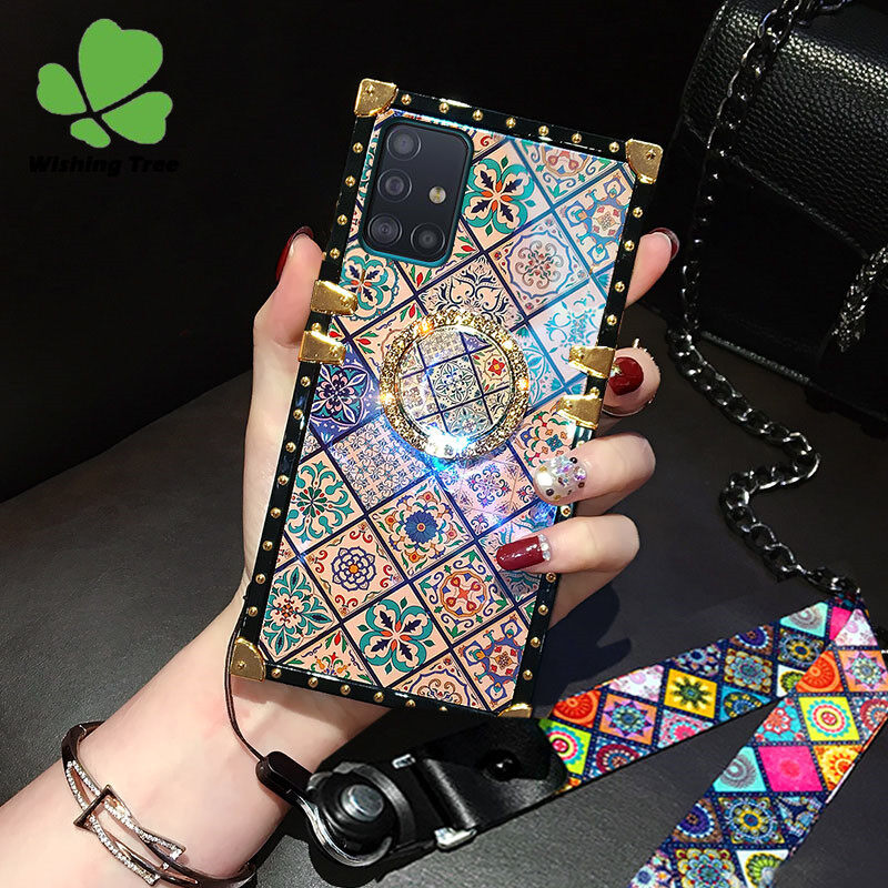 Ốp Điện Thoại Cho Samsung Galaxy A30 / A30S / A31 / A32 / A33 / A42 / A50 / A50S / A51 / A52 / A52S / A53 / A71 / A72 / A73 Ốp Họa Tiết Sứ Trắng Xanh Phong Cách Dân Tộc Sang Trọng Có Dây Dài giá Đỡ