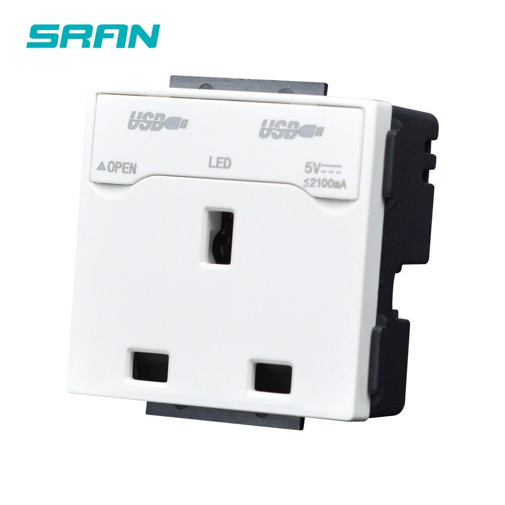 SRAN 52*52 UK 13a socket with usb,Switch socket function module accessories suitable for 86*86 panels usb with cover