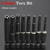 【FURONGHUA】8Pcs 50mm 1/4/″ Hex Shank Five-point Magnetic Torx Screwdriver Bits T8-T40(With High Quality)
