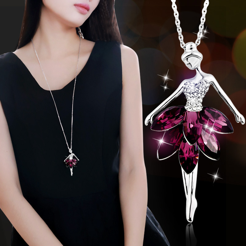 Dây chuyền áo len nữ ba lê pha lê thời trang ngọt ngào cá tính phong cách hàn quốc phiên bản mới dây chuyền dài đa năng phụ kiện mặt dây chuyền nữ quà tặng