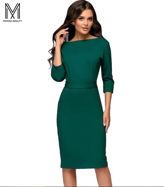 MIMOSA Đầm Dài Tay Lỡ Thắt Lưng Ôm Sát Màu Trơn Đầu Xuân