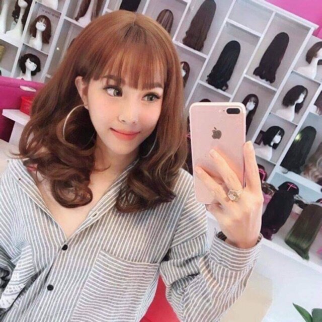 Tóc giả nữ|tặng lưới chùm tóc- tóc giả cao cấp nguyên đầu xoăn qua vai cao cấp - hình thật