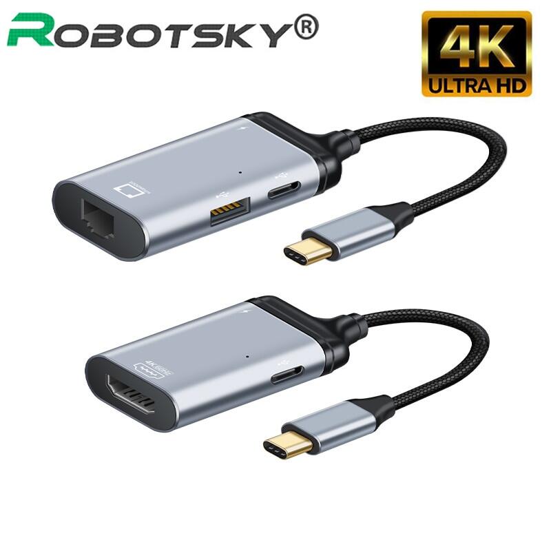 Nâng Cấp Cáp Tương Thích HDMI USB C Lên K 60Hz Type C Bộ Chuyển Đổi RJ45 Type C Sang Mini DP VAG Cáp Sạc Nhanh PD Cho Macbook Pro