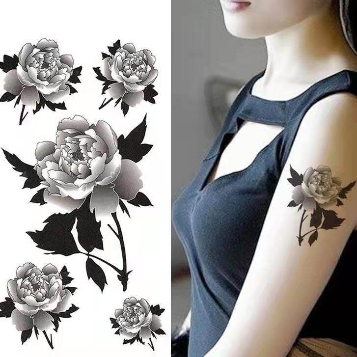 Miếng Dán Hình Xăm Hoa Màu Đen Trắng Chống Thấm Nước Và Chống Mồ Hôi Cho Cánh Tay Bắp Chân Nam Nữ Sẹo Cá Tính
