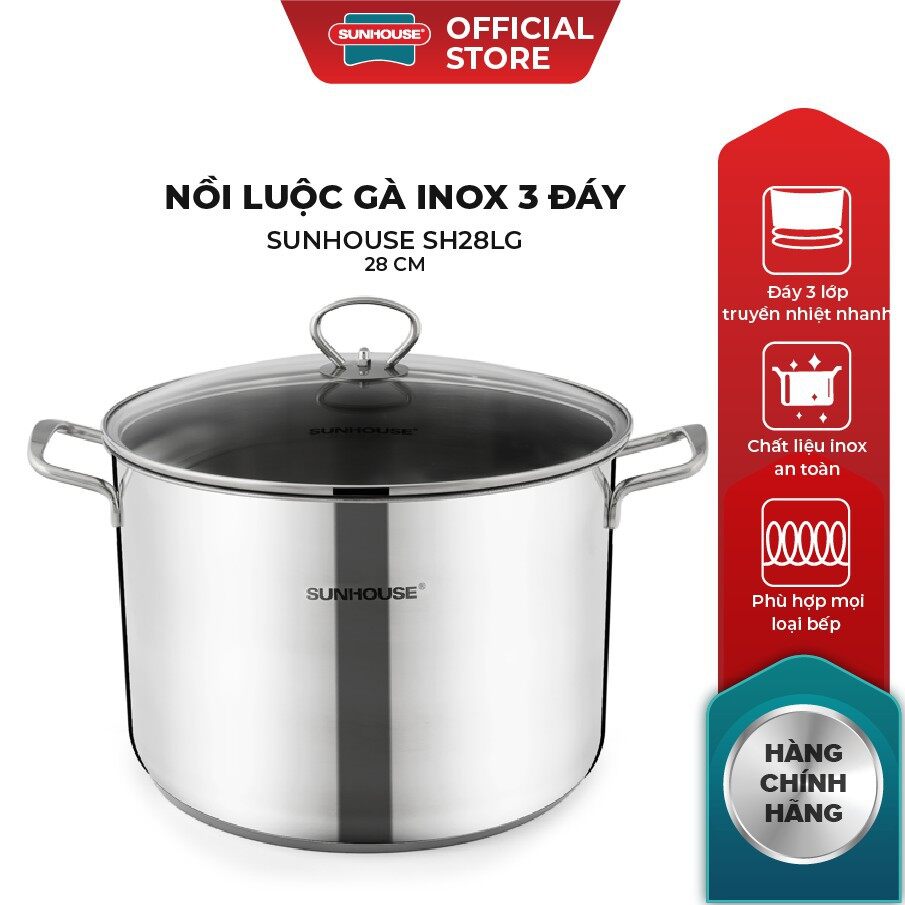 Nồi luộc gà sunhouse 3 đáy sh28lg size 28cm sử dụng trên mọi loại bếp