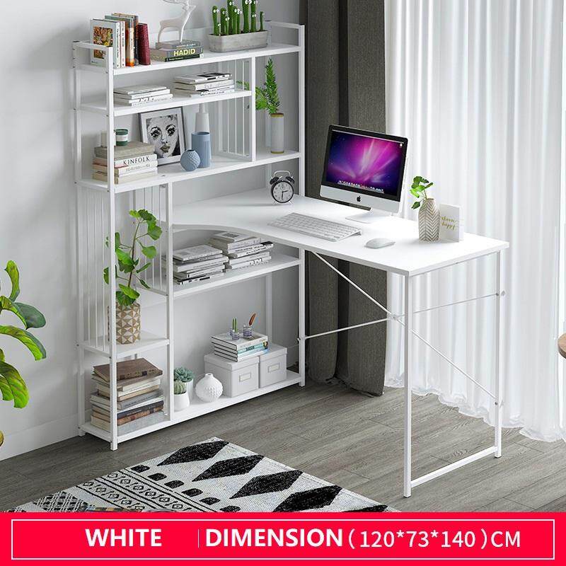 Modern Study Table With Large Built In 6 Tier Shelves White Lazada