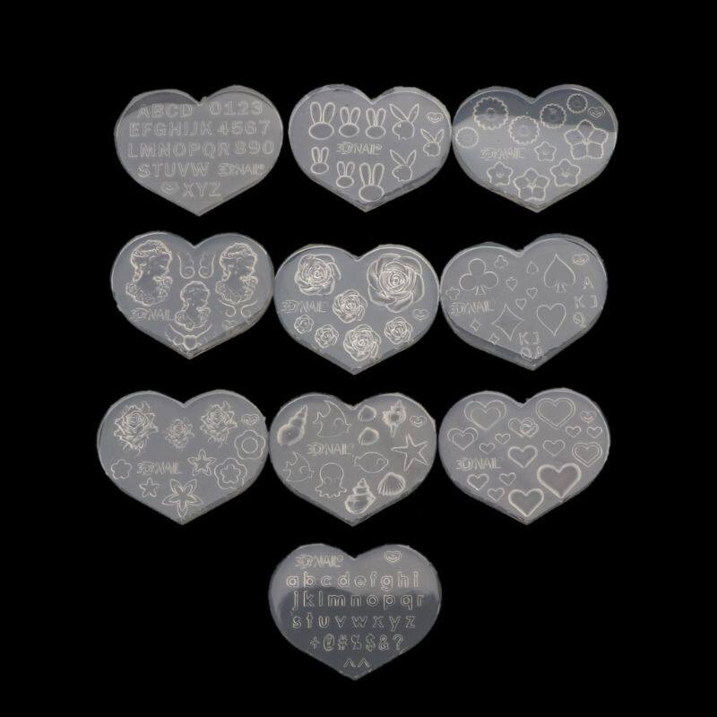 10 Cái Khuôn Silicon Làm Móng Nghệ Thuật Cỡ Nhỏ, Mẫu Chữ Hoa Gấu Mèo Dụng Cụ Gel Acrylic Khuôn Nhựa Dụng Cụ Làm Đồ Trang Sức