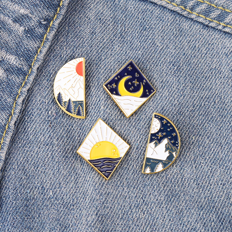 Sun and Moon Landscape Enamel Pins Couples Day and Night Brooch