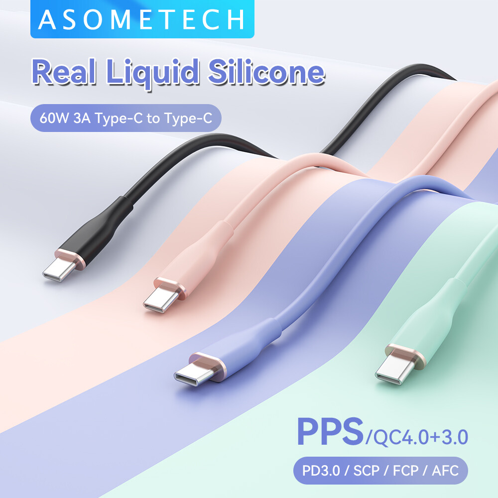 Asometech cáp usb type c sang usb c cáp sạc nhanh pd 60w 3a 3.0 usb-c dây dữ liệu cho macbook pro samsung xiaomi cáp dữ liệu silicon mềm