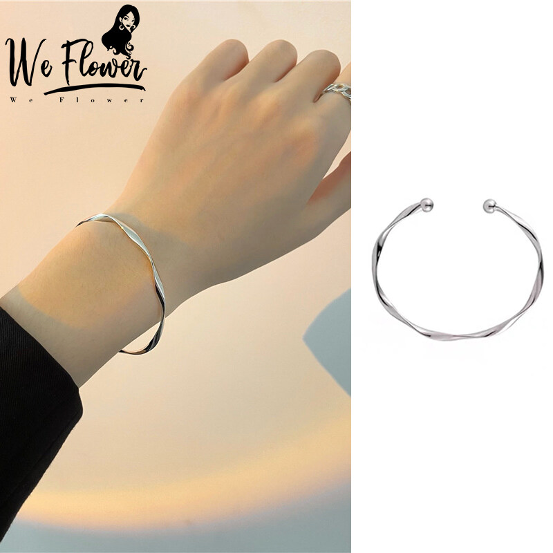We Flower Ins Trendy Simple Silver Plated Mobius Cuff Bracelets for Women Girls Chic Open Adjustable Twisted Bracelet BFF Friendship Gifts