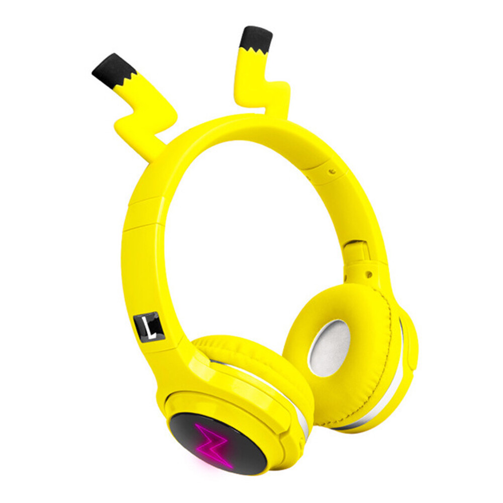 Tai Nghe Bluetooth Không Dây Hoạt Hình Pikachu Có Thể Gập Lại Phát Sáng, Stereo Tai Nghe