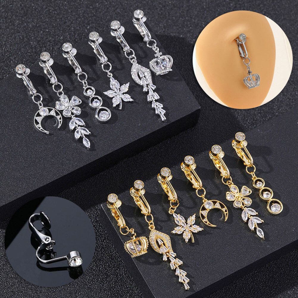 1 chiếc khuyên rốn giả khuyên bụng khuyên tai hình vương miện hình lá kẹp trên rốn khuyên tai sụn bướm giả không rốn