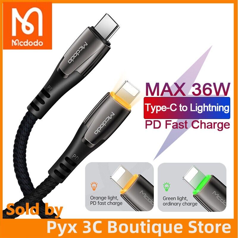 Mcdodo thông minh chỉ số usb-c pd cáp sạc nhanh loại c để cho sét 36w 3a sạc dữ liệu usb c để cho iphone xr xs max 8 11 11pro iphone 12 13 14 pro max pd iso 16 cáp