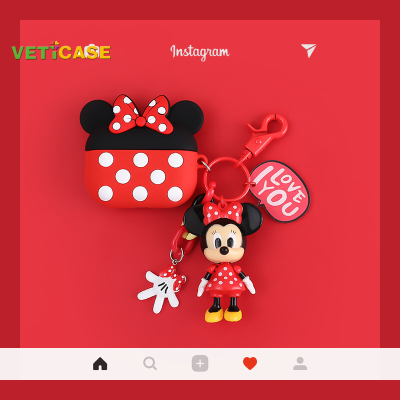 Hộp Đựng Tai Nghe Micke-y Minni-e Dành Cho Apple AirPods Pro AirPods 1 2 3 Ốp Silicon Mềm Túi Đựng Vỏ Hộp Đựng Tai Nghe Phụ Kiện AirPod Bảo Vệ Đỏ Màu Đen