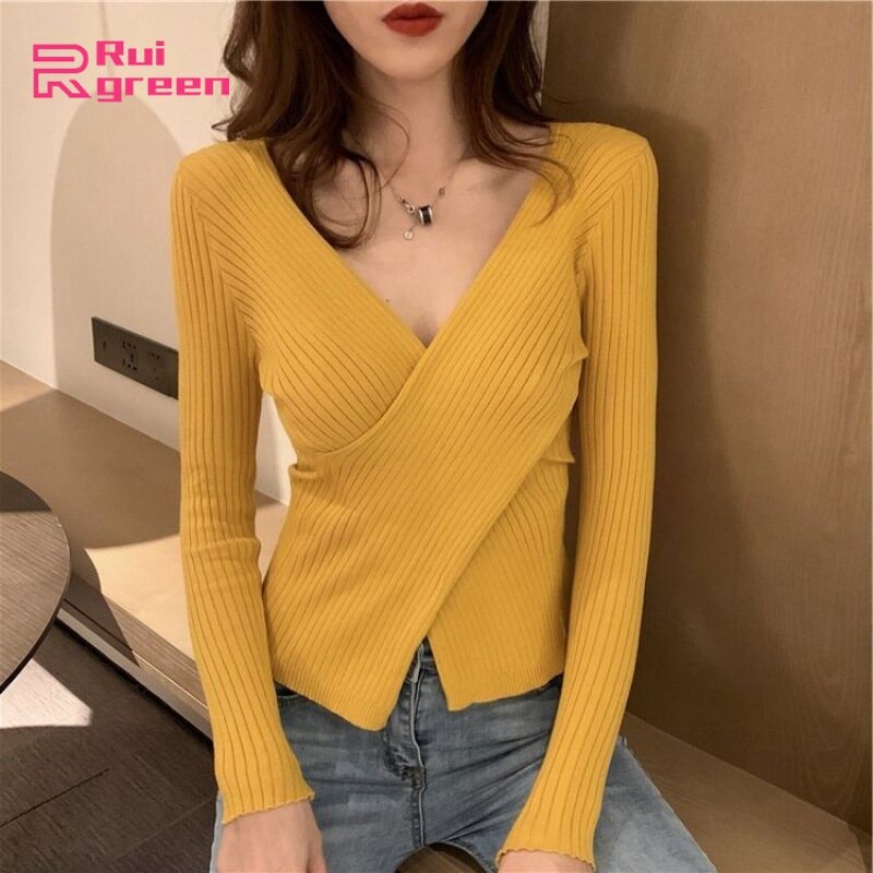 Áo Len Dệt Kim Nữ Áo Ôm Sát Cổ Chữ V Tay Dài Thời Trang Áo Chui Đầu Màu Trơn Thanh Lịch Áo Dệt Kim Màu Sắc: Nâu Kích Cỡ: Một Cỡ