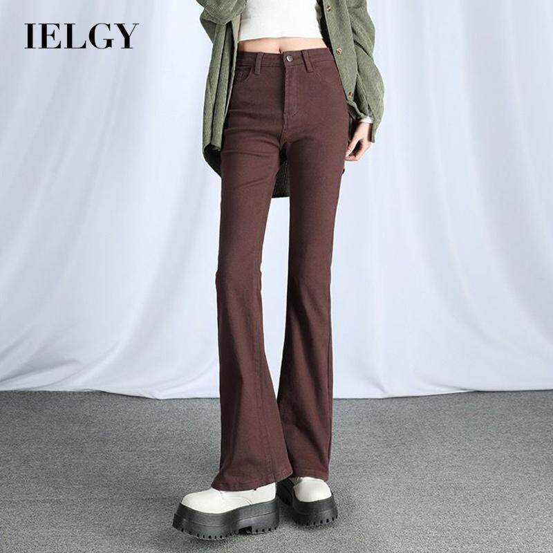 IELGY Quần jean nữ cạp cao Quần jean ôm màu nâu