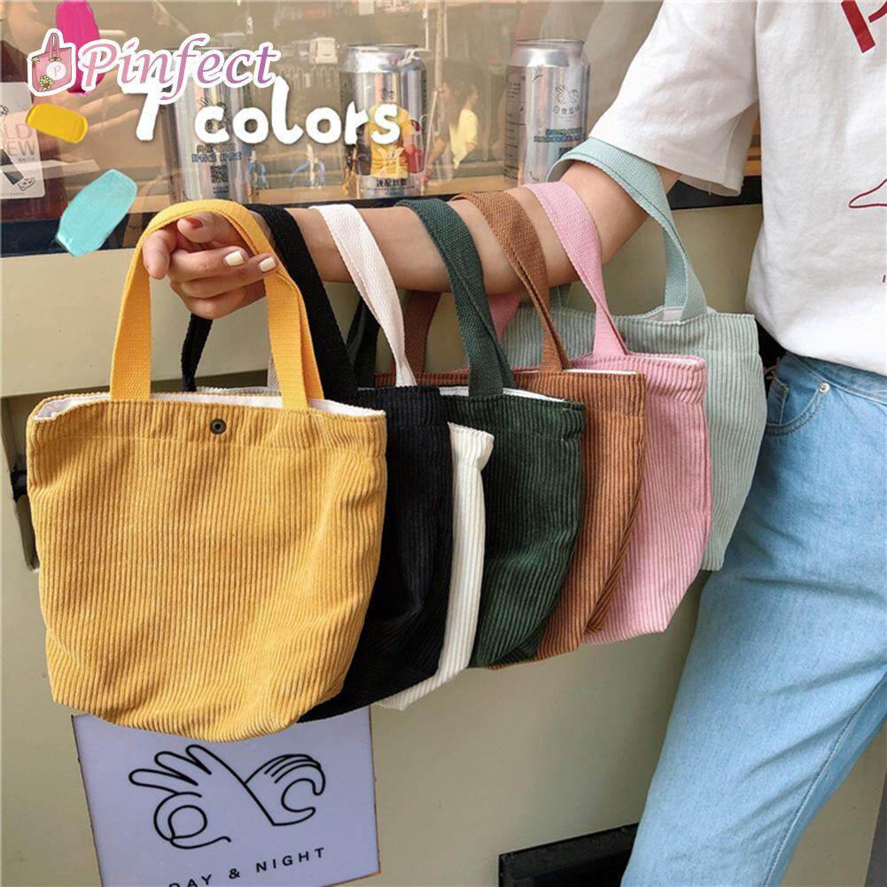 [Pinfect] Túi Đeo Vai Nhung Kẻ Cổ Điển Thời Trang Hàn Quốc Túi Xách Nữ Tuổi Teen Màu Kẹo Thường Ngày Totes Tự Do Mua Sắm Ví Nhỏ Đựng Bento
