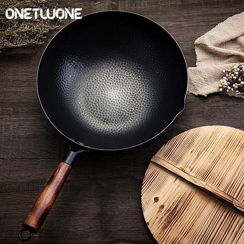 Onetwone 32cm Non-Coating Iron Pot cast iron pan General use for Gas and Induction Cooker Chinese Wok Cookware Pan Kitchen Tools ราคา 724 บาท*ส่งฟรี