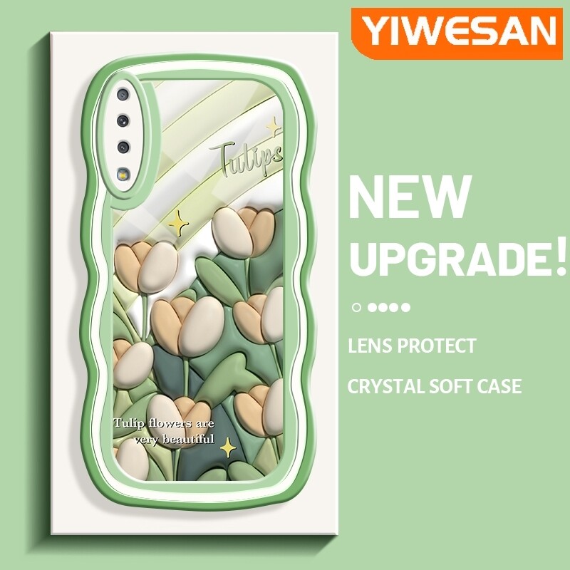 Yiwesan Ốp cho Samsung A7 2018 Ốp Ốp điện thoại trong suốt thời trang viền sóng kem đáng yêu hoa tulip 3D hoạt hình Vỏ silicon bảo vệ ống kính máy ảnh đơn giản trong suốt chống sốc vỏ mềm