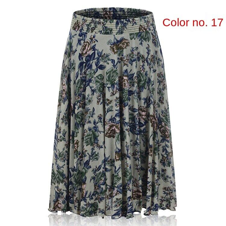 Middle-aged and elderly dancing dress women's summer skirt mid-length Mother's Ice Silk pleated skirt square dance skirt for the elderly