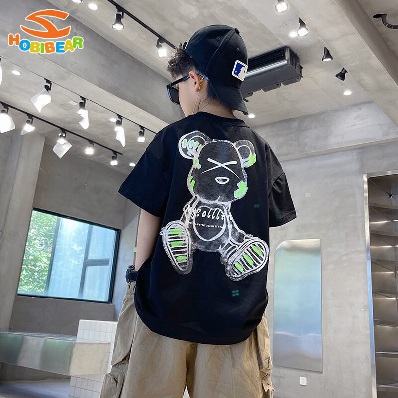 HOBIBEAR Boys short-sleeved T-shirt Korean style half-sleeved T-shirt sweat-absorbing boy loose T-shirt ราคา 149 บาท*ส่งฟรี