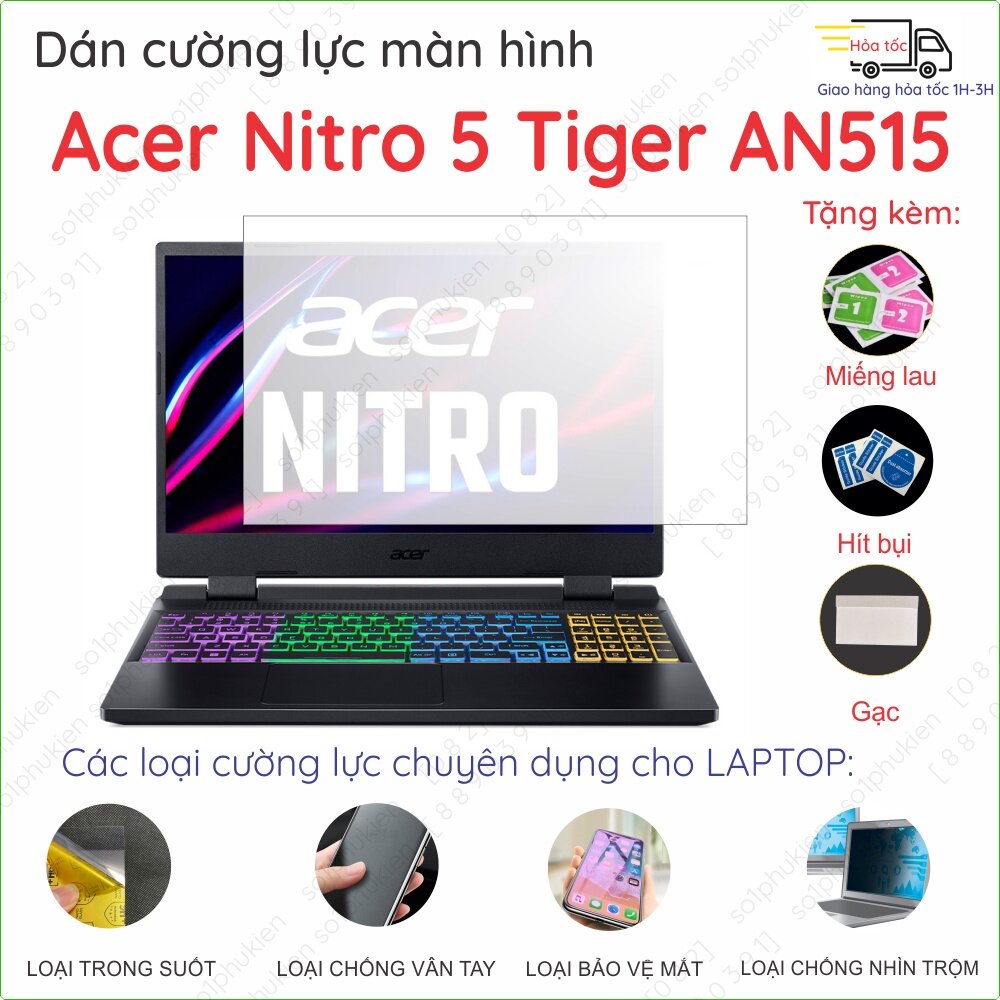 Dán màn hình cường lực laptop Acer Nitro 5 Tiger AN515/ AN517/Eagle nano dẻo siêu mỏng trong suốt, n