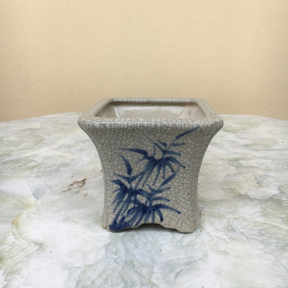 Chậu bonsai Vuông mini men Rạn gốm Bát tràng 1 size BM-84