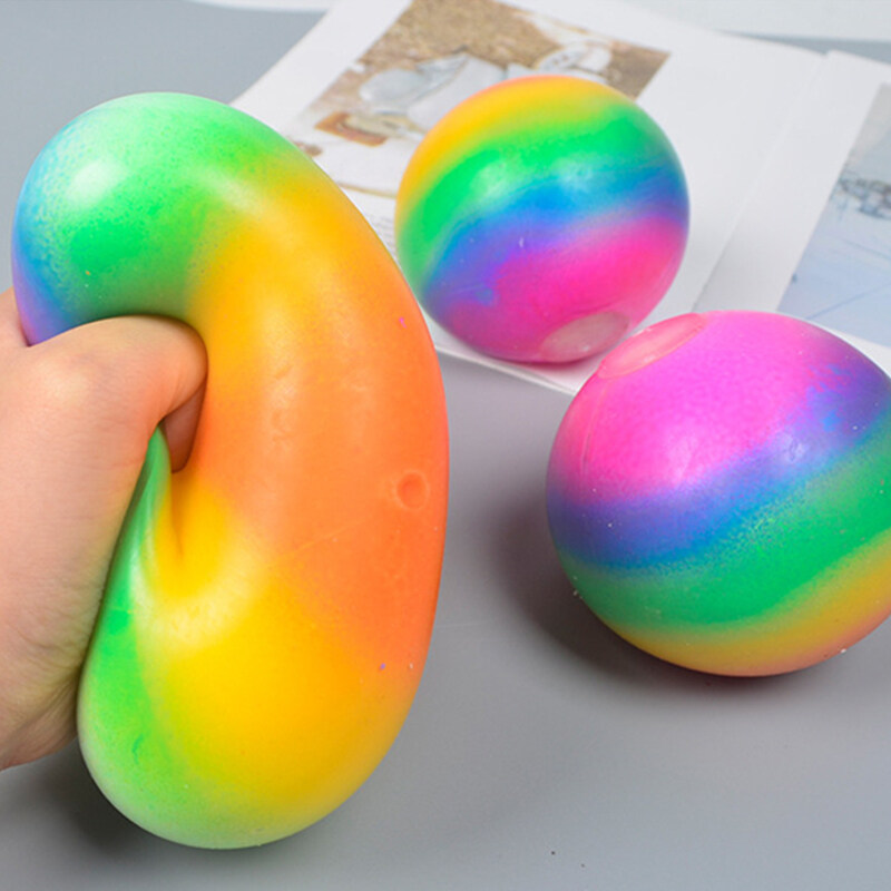 7CM Spongy Rainbow Ball Bead Stress Squeezable Hand Exercise Balls Relief