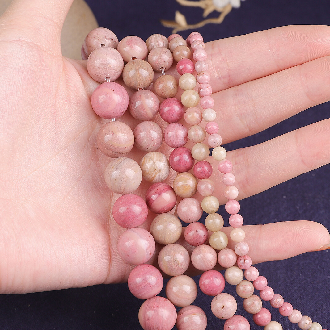 Hạt Tròn Đá Tự Nhiên Hạt Cườm Thạch Anh Gỗ Đỏ 4 6 8 10 12MM Để Làm Trang Sức Vòng Tay Đôi Tự Làm