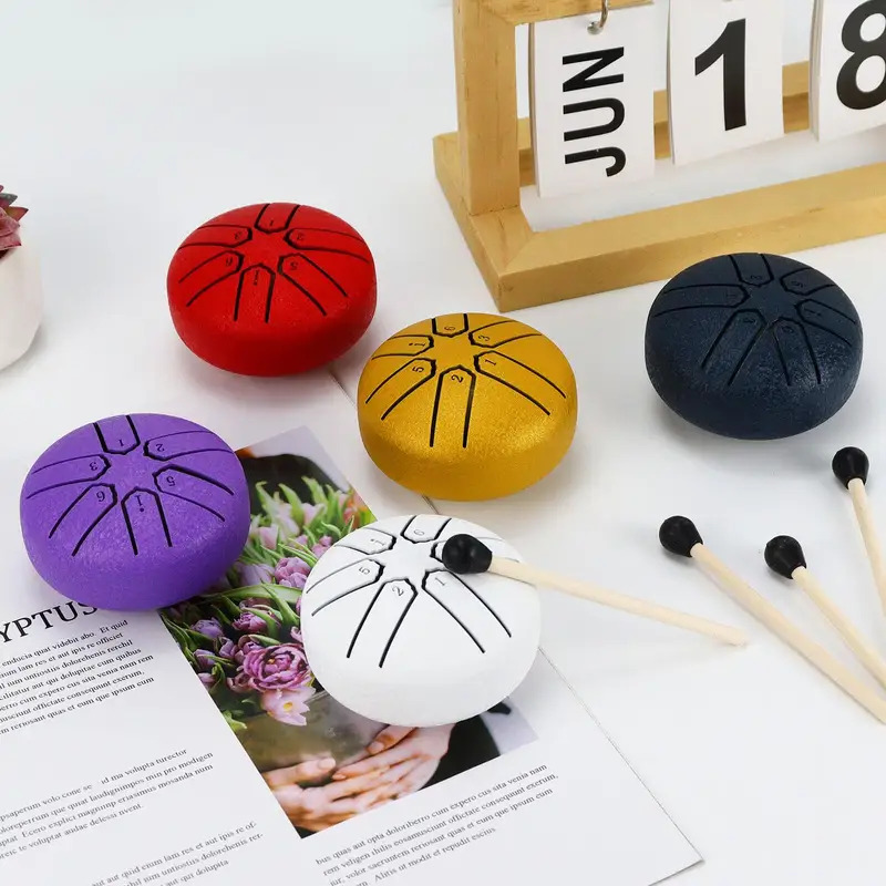 Bộ chảo trống lưỡi thép 3 inch 6 tông màu với dùi trống & sách bài hát, lý tưởng cho người mới bắt đầu & Những người yêu âm nhạc, bộ gõ