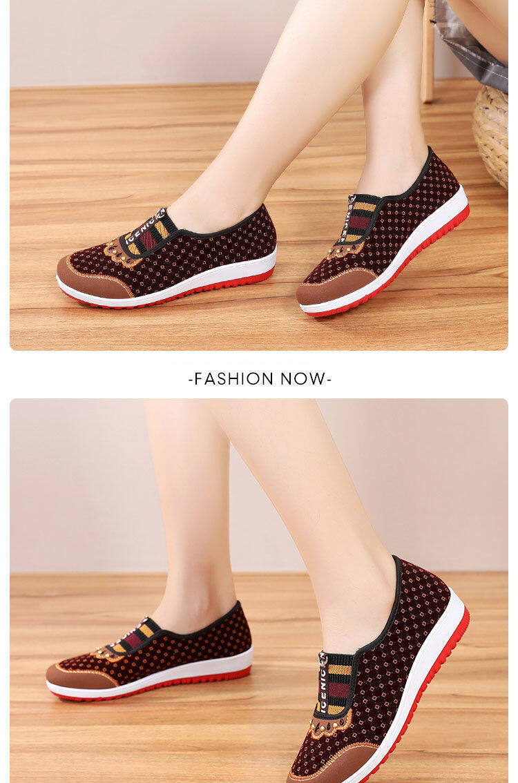 wtMei Women's shoes new old Beijing cloth shoes women soft-soled non-slip middle-aged and elderly casual cloth shoes a pedal flat mother shoes