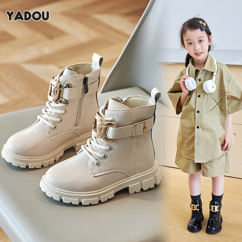YADOU girls' martin boots New children's fashion ankle boots girls british style leather boots ราคา 468 บาท*ส่งฟรี