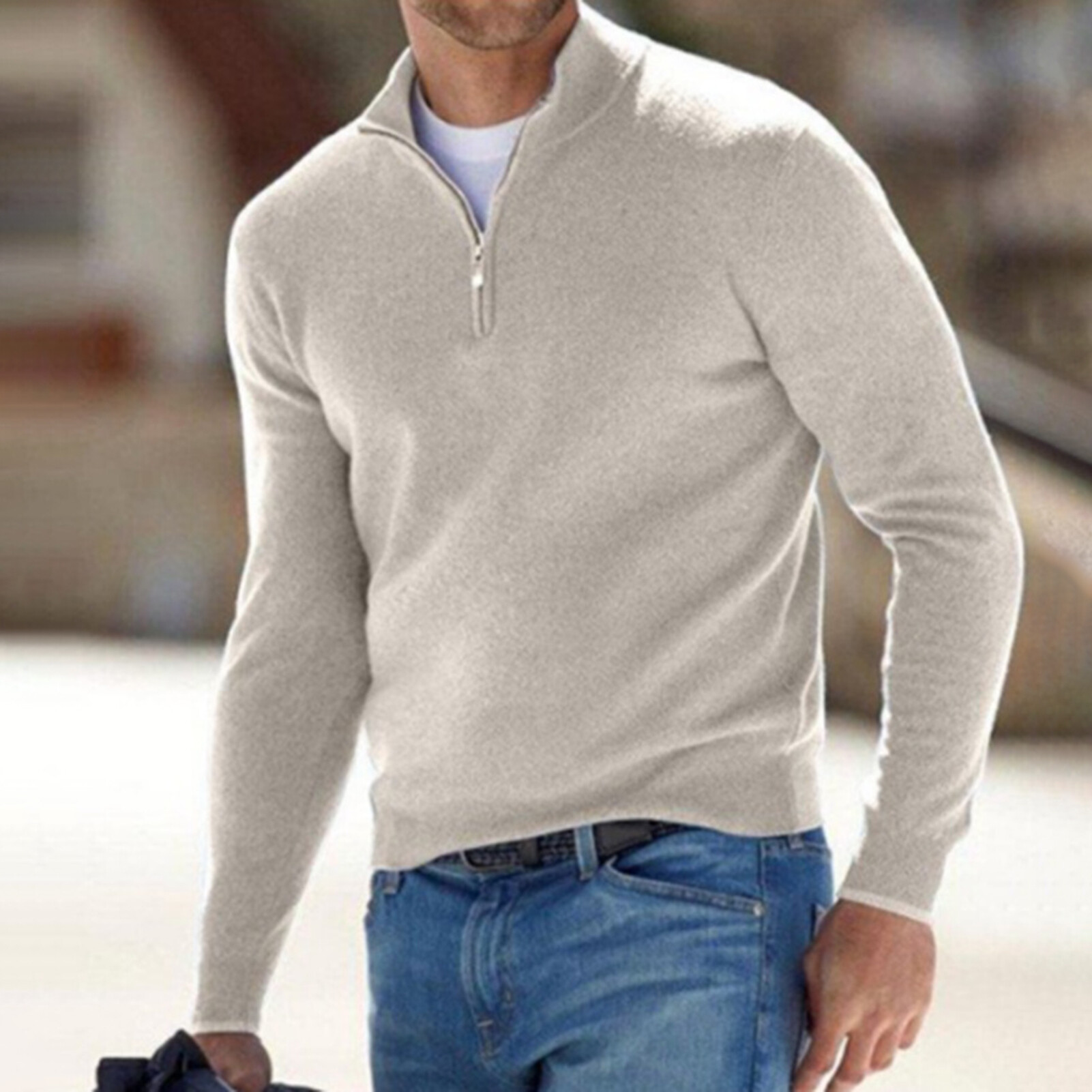 Men Sweater Men Winter Top Men's Winter Sweater with Neck Protection and Zipper Stay Warm and Fashionable All Season443_voghion.com