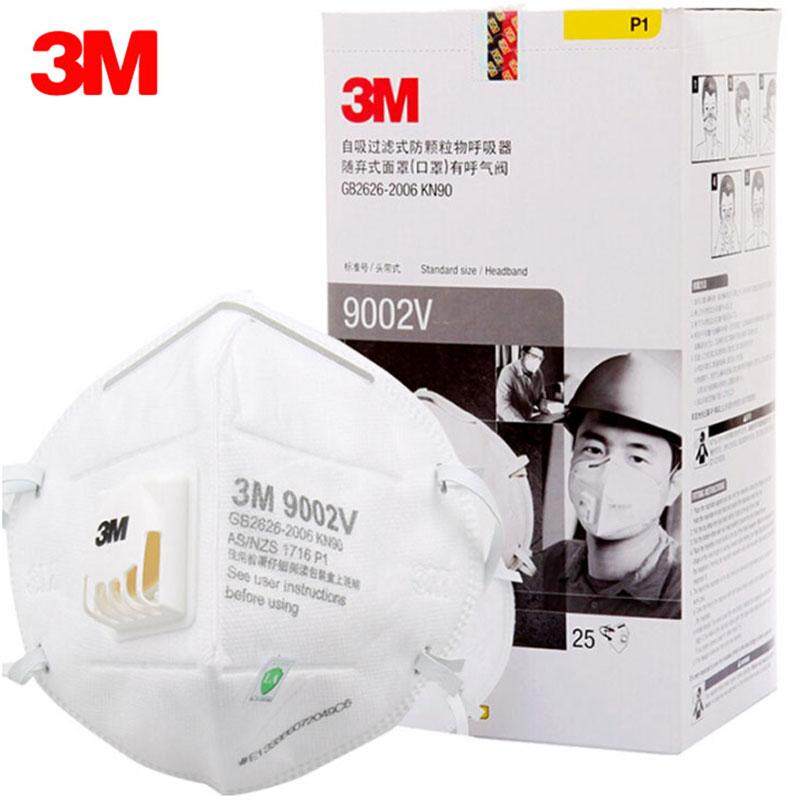 25 ชิ้น/ล็อต 3M 9001 V 9002 V หน้ากากป้องกันฝุ่น PM 2.5 Anti - FOG ป้องกันหน้ากากไข้หวัดใหญ่หายใจวาล์วผู้ใหญ่ KN90 ความปลอดภัยเครื่องช่วยหายใจแบบอนุภาค