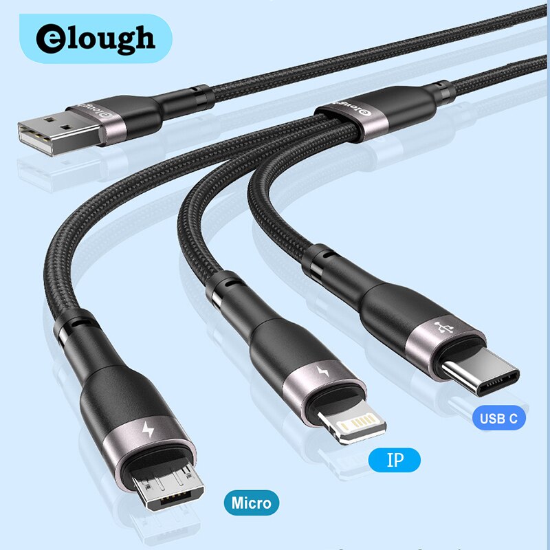 Elough cáp micro usb type c 3 trong 1 cho điện thoại thông minh iphone 12 sạc dây usb c usb-c usb c cho xiaomi samsung poco