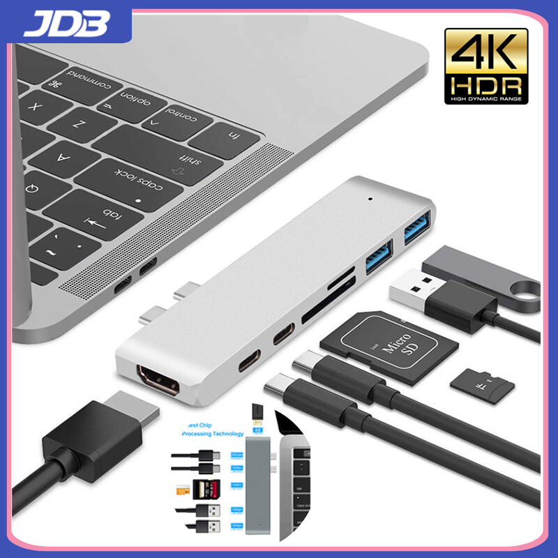 Jdb cổng kép usb type-c hub sang hdmi cho macbook pro/air 2018 usb c hub với đầu đọc thẻ sd 4k tf usb-c sạc pd thunderbolt 3