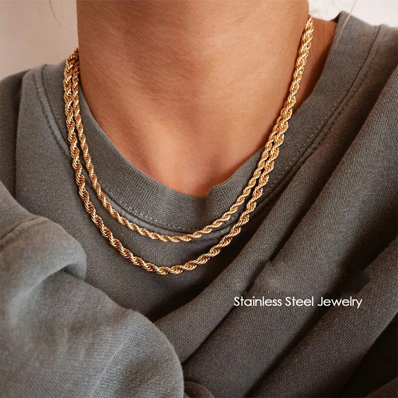 Vòng Cổ Dây Thừng Xoắn Kiểu Hip Hop Bạc Sterling 925 Dây Chuyền Hiphop Bằng Thép Không Gỉ Màu Vàng Nam 3Mm Dành Cho Nam/Nữ Trang Sức Bỏ Qua Khâu Vận Chuyển