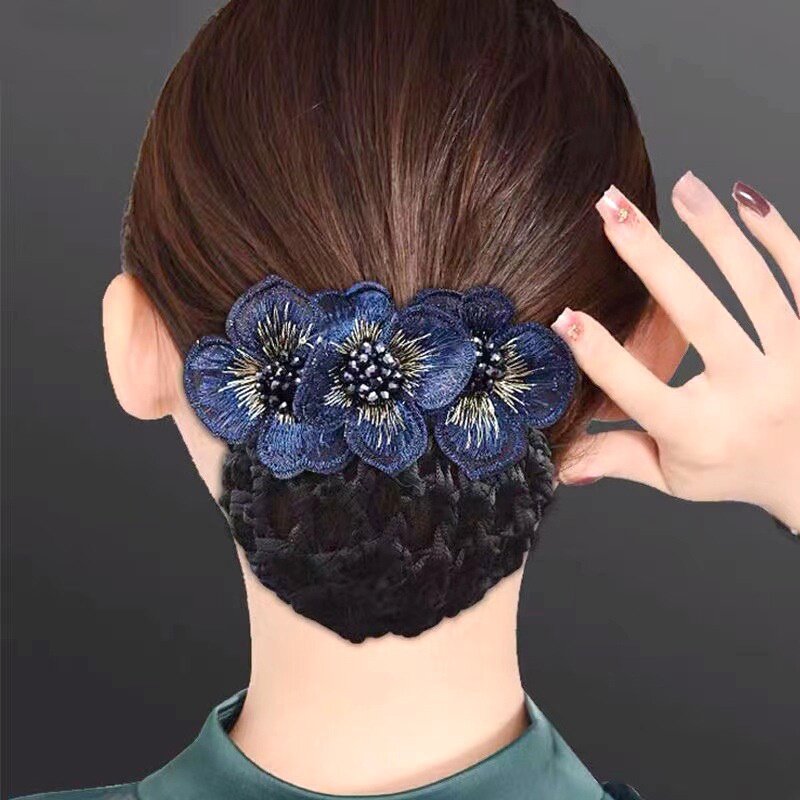 Professional Embroidery Nurse Head Flower Net Pocket Stewardess Hotel Korean Bow Hair Accessories