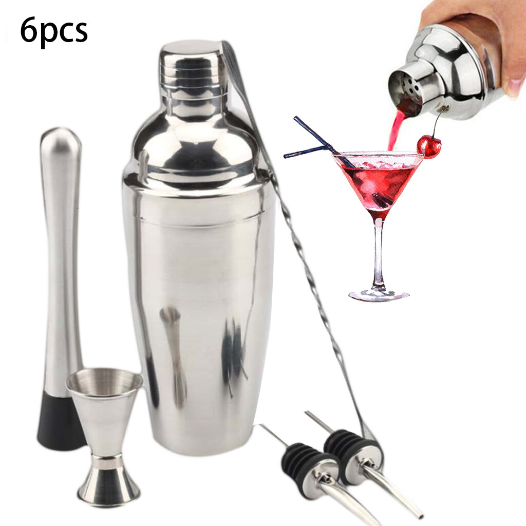 Cocktail Shaker Set Stainless Steel 24oz Bar Set Kit 6PCS Bartender Kit Bar Supplies Drink Mixer with Measuring Jigger,Mixing Spoon,Liquor Pourers,Muddler,Strainer