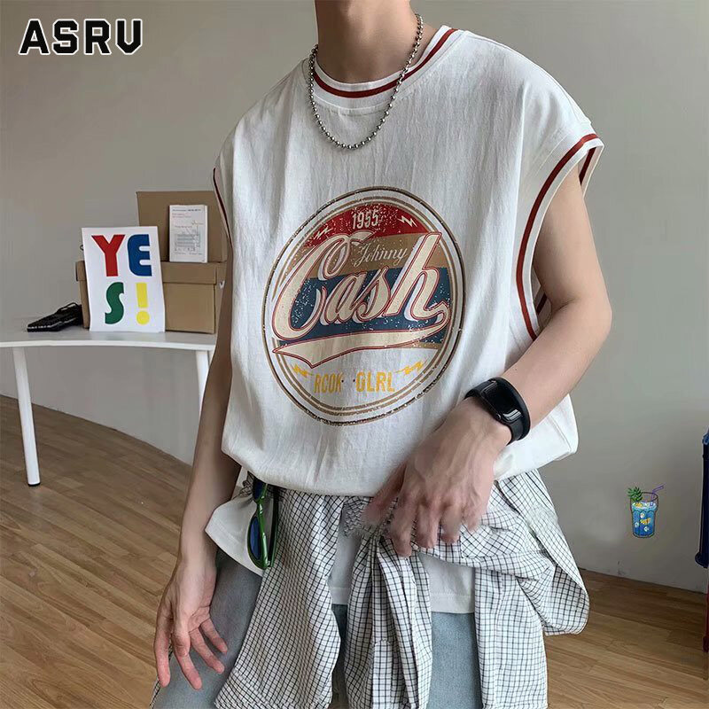 ASRV áo thun nam boy phố unisex áo thun tay ngắn Áo Nam Áo Ba Lỗ Mùa Hè Áo Thun Không Tay Vừa Rộng Thường Ngày Áo Thể Thao