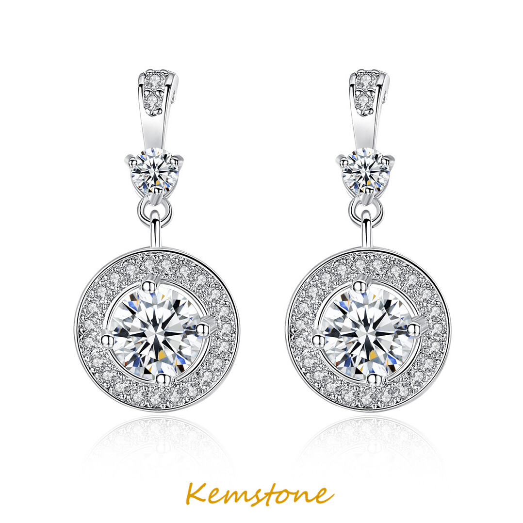 Kemstone Khuyên Tai Dáng Dài Mạ Bạc Zircon Sáng Bóng Tròn Thanh Lịch Chất Lượng Cao Dành Cho Nữ Quà Tặng Trang Sức Sang Trọng Công Sở Tiệc Tùng