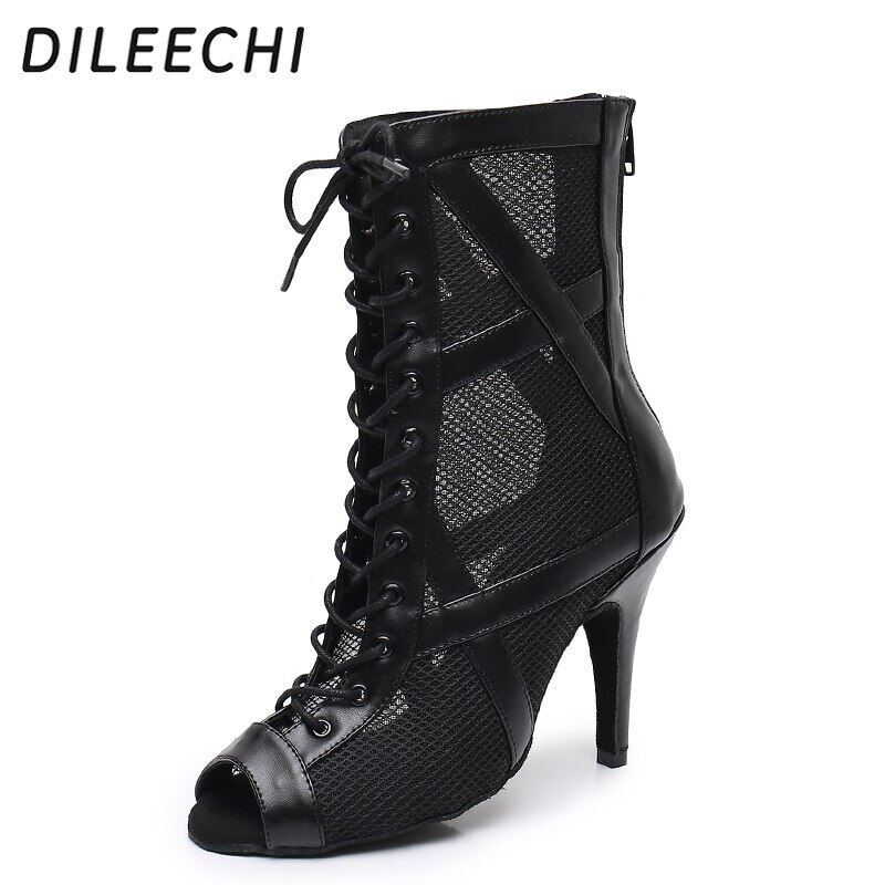 Giày khiêu vũ latin giày khiêu vũ khiêu vũ tiệc salsa bằng da lưới ren cho nữ giày cao gót mỏng đế ngoài mềm 10cm