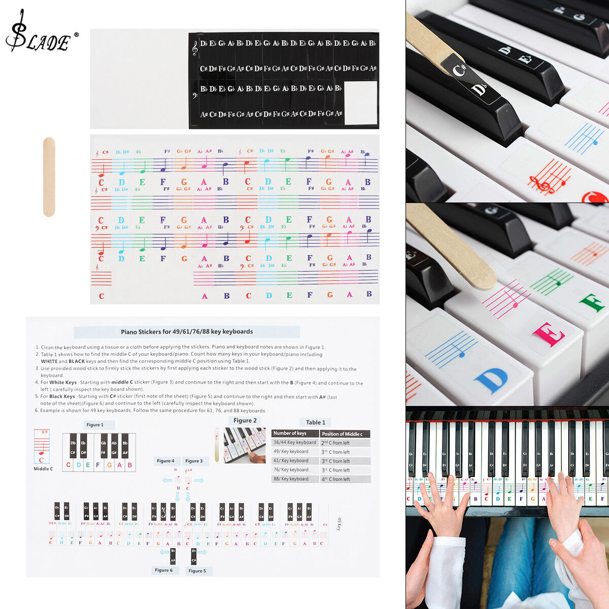 Slade miếng dán bàn phím đàn piano trong suốt 25 / 49 / 54 / 61 / 88 màu, phím đàn piano điện tử biểu tượng nhãn dán ghi chú