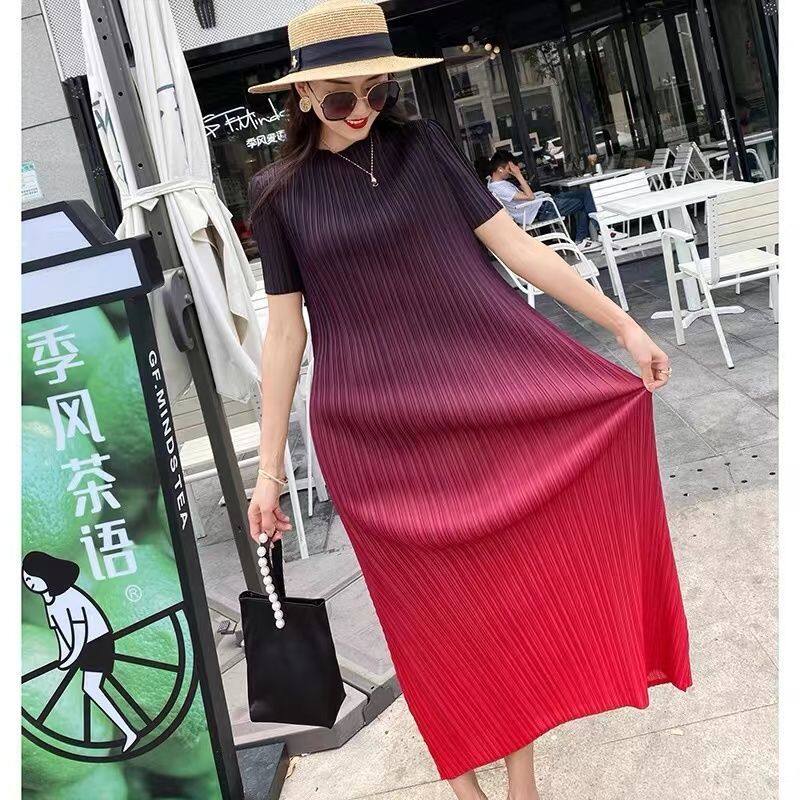 Váy nữ váy xếp ly màu gradient váy dài dáng chữ a thẳng dáng ôm