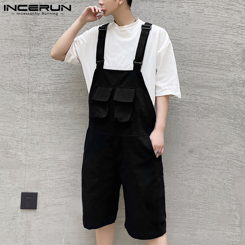 (Phong Cách Hàn Quốc) INCERUN Quần Yếm Làm Việc Cho Nam, Quần Yếm Dungarees Quần Soóc Jumpsuit Quần Thường Ngày, Mùa Hè